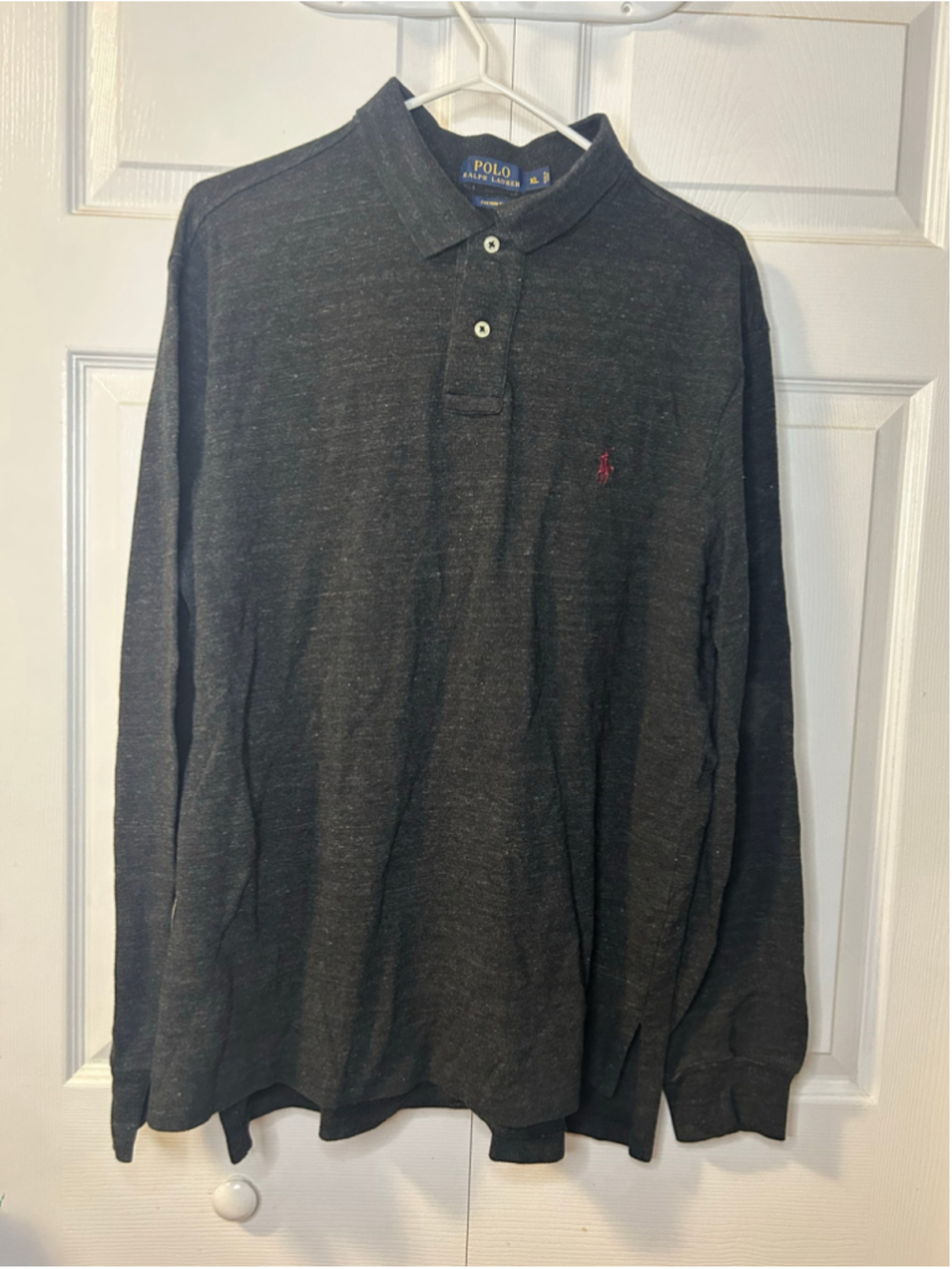 Polo Ralph Lauren Custom Fit Long Sleeve Polo Shirt Black Heather XL